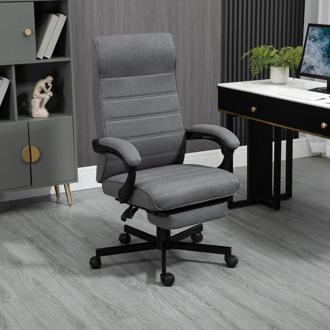 High-Back Swivel Reclining Home Office Chair with Adjustable Height and Footrest - Grey