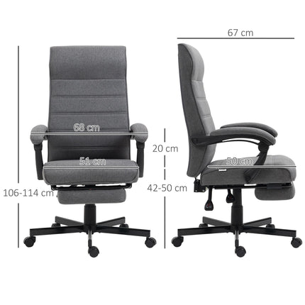 High-Back Swivel Reclining Home Office Chair with Adjustable Height and Footrest - Grey
