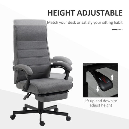 High-Back Swivel Reclining Home Office Chair with Adjustable Height and Footrest - Grey