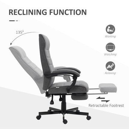 High-Back Swivel Reclining Home Office Chair with Adjustable Height and Footrest - Grey