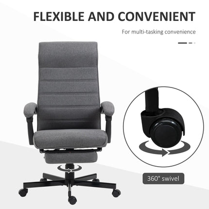 High-Back Swivel Reclining Home Office Chair with Adjustable Height and Footrest - Grey