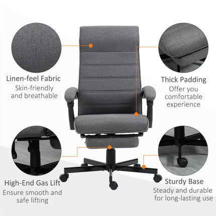 High-Back Swivel Reclining Home Office Chair with Adjustable Height and Footrest - Grey