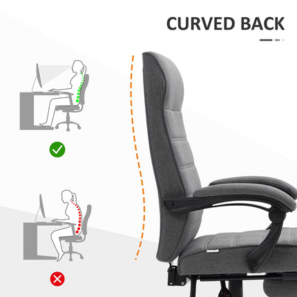 High-Back Swivel Reclining Home Office Chair with Adjustable Height and Footrest - Grey