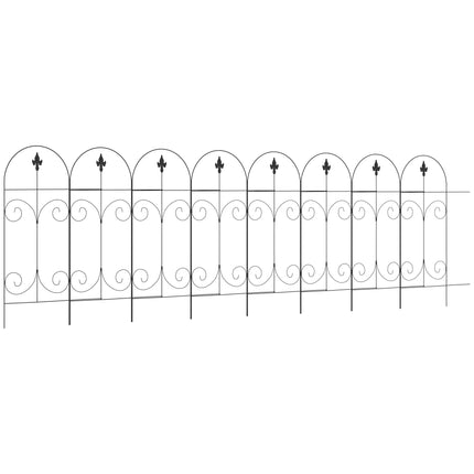 Set of 8 Rustproof 44 Inch Metal Garden Fence Panels - Black
