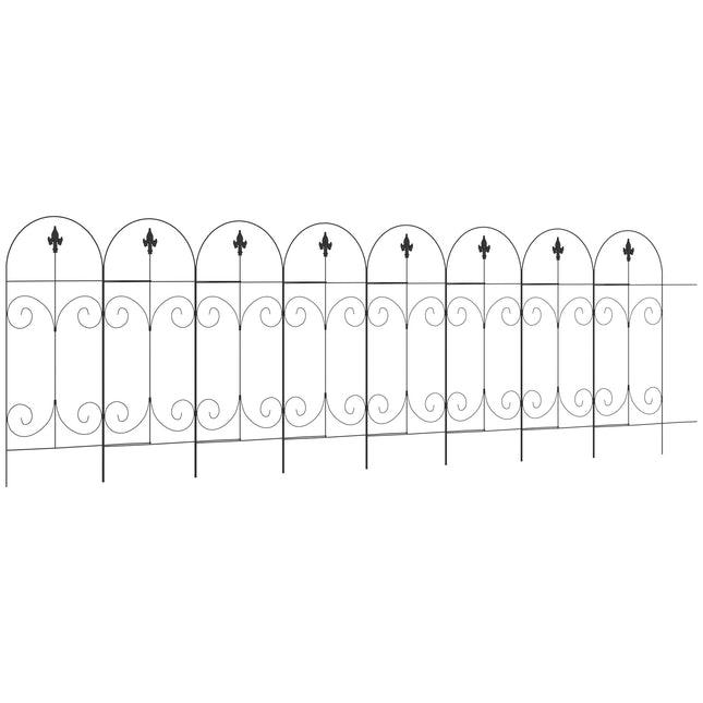 Set of 8 Rustproof 44 Inch Metal Garden Fence Panels - Black
