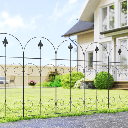 Set of 8 Rustproof 44 Inch Metal Garden Fence Panels - Black