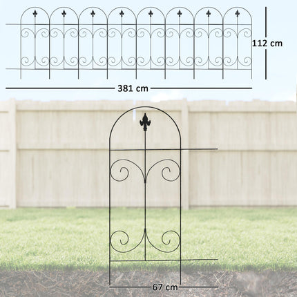 Set of 8 Rustproof 44 Inch Metal Garden Fence Panels - Black