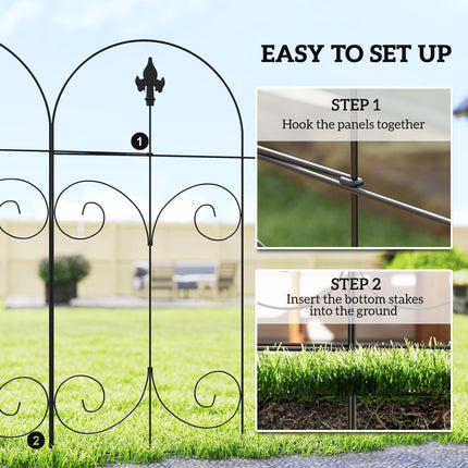 Set of 8 Rustproof 44 Inch Metal Garden Fence Panels - Black