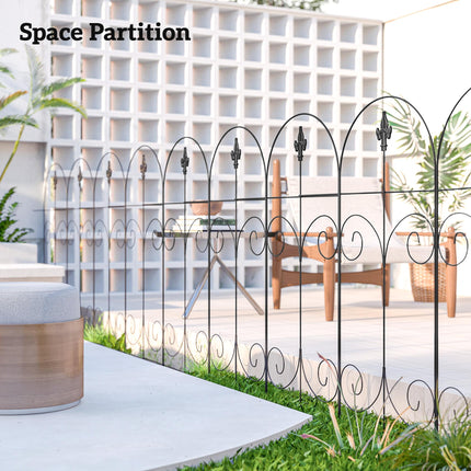 Set of 8 Rustproof 44 Inch Metal Garden Fence Panels - Black