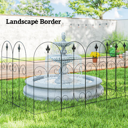 Set of 8 Rustproof 44 Inch Metal Garden Fence Panels - Black