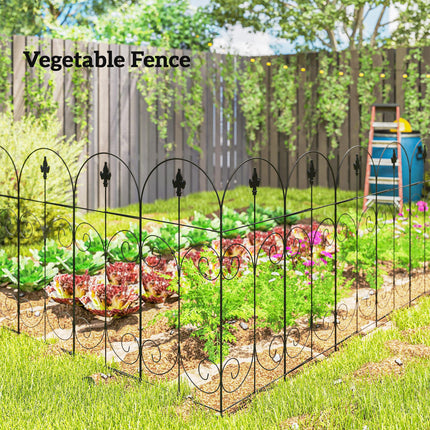 Set of 8 Rustproof 44 Inch Metal Garden Fence Panels - Black