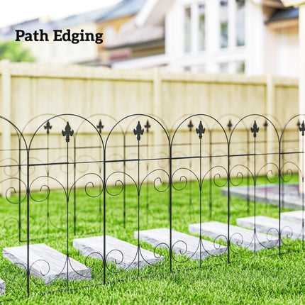 Set of 8 Rustproof 44 Inch Metal Garden Fence Panels - Black