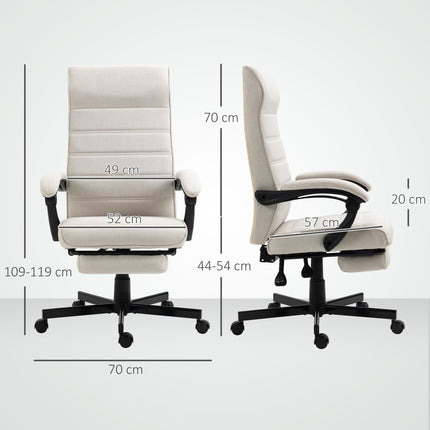 High-Back Linen Swivel Reclining Office Chair with Adjustable Height, Footrest & Padded Armrest - Cream White