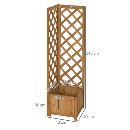 Wooden Planter with Corner Trellis, Freestanding Raised Garden Bed with Drainage Bottom, Outdoor Planter Box, Brown