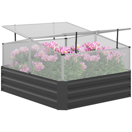 Galvanised Raised Garden Bed with Removable Greenhouse Cover - Dark Grey