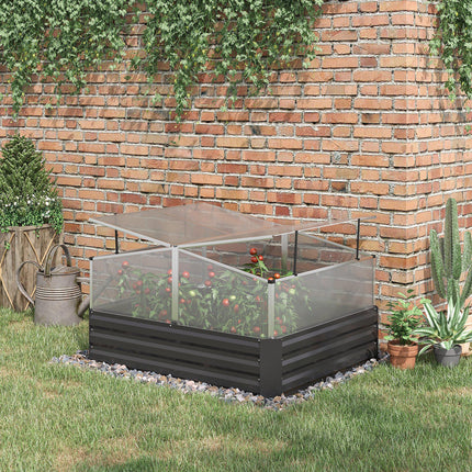 Galvanised Raised Garden Bed with Removable Greenhouse Cover - Dark Grey