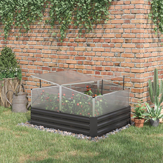 Galvanised Raised Garden Bed with Removable Greenhouse Cover - Dark Grey