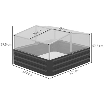 Galvanised Raised Garden Bed with Removable Greenhouse Cover - Dark Grey