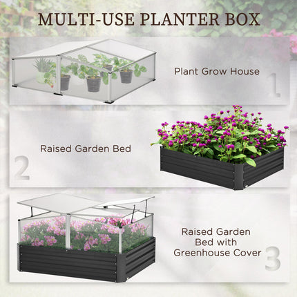 Galvanised Raised Garden Bed with Removable Greenhouse Cover - Dark Grey