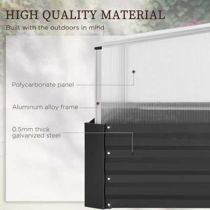 Galvanised Raised Garden Bed with Removable Greenhouse Cover - Dark Grey