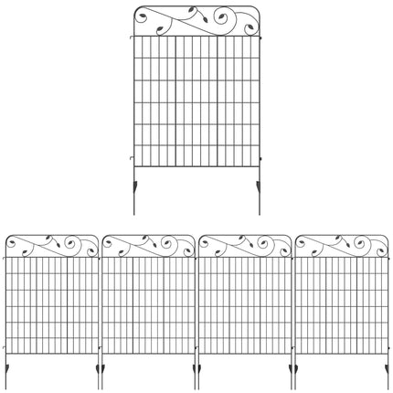 Set of 4 Decorative Metal Garden Fence Panels 110x88cm with Floral Design - Black