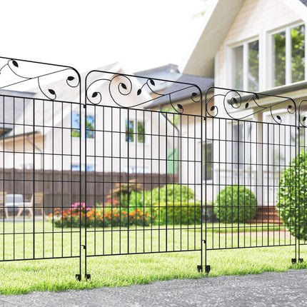 Set of 4 Decorative Metal Garden Fence Panels 110x88cm with Floral Design - Black