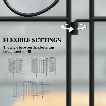 Set of 4 Decorative Metal Garden Fence Panels 110x88cm with Floral Design - Black