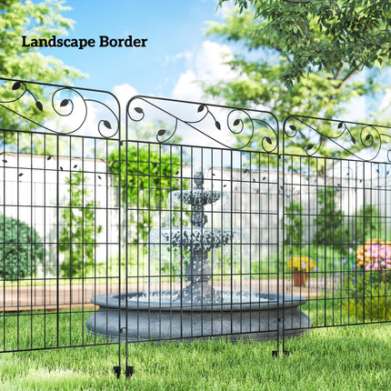Set of 4 Decorative Metal Garden Fence Panels 110x88cm with Floral Design - Black