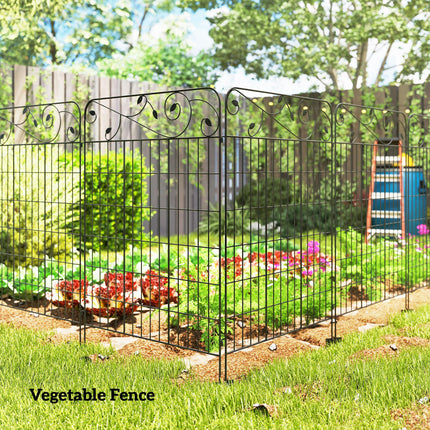 Set of 4 Decorative Metal Garden Fence Panels 110x88cm with Floral Design - Black