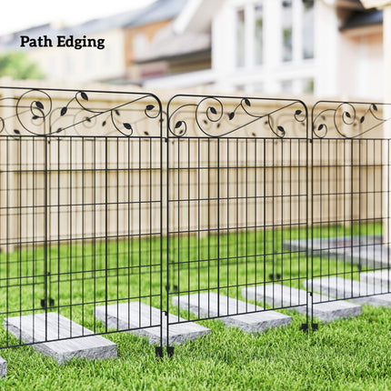 Set of 4 Decorative Metal Garden Fence Panels 110x88cm with Floral Design - Black