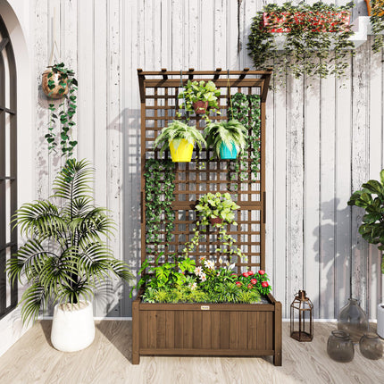 Wood Planter with Trellis Raised Garden Bed and Privacy Screen - Brown