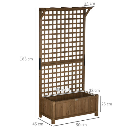 Wood Planter with Trellis Raised Garden Bed and Privacy Screen - Brown