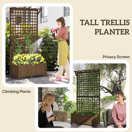 Wood Planter with Trellis Raised Garden Bed and Privacy Screen - Brown