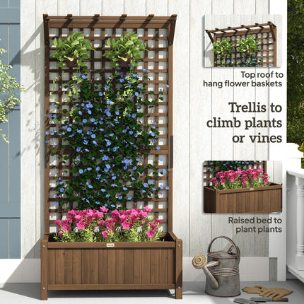 Wood Planter with Trellis Raised Garden Bed and Privacy Screen - Brown