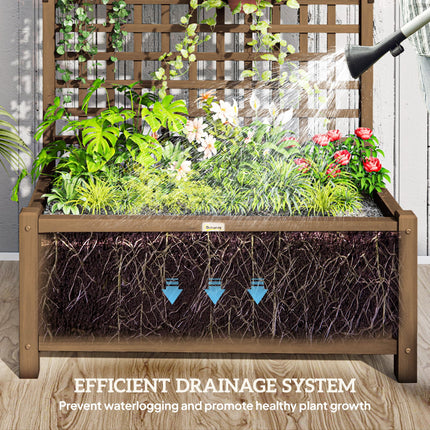 Wood Planter with Trellis Raised Garden Bed and Privacy Screen - Brown