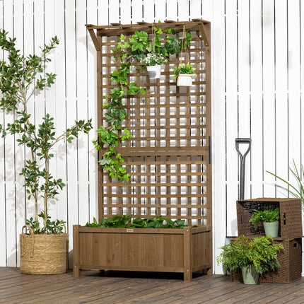 Wood Planter with Trellis Raised Garden Bed and Privacy Screen - Brown
