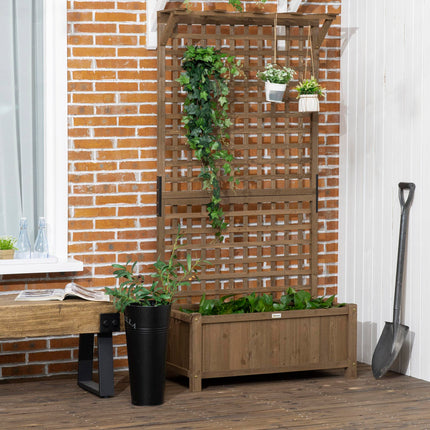 Wood Planter with Trellis Raised Garden Bed and Privacy Screen - Brown