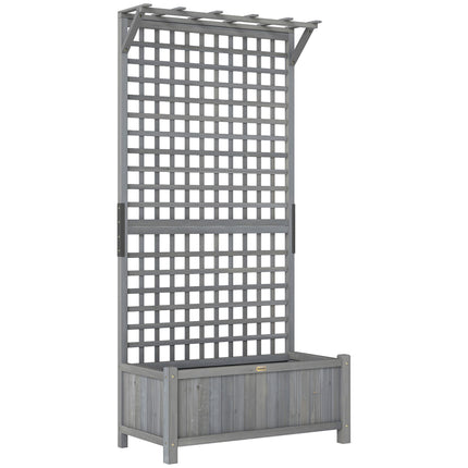 Raised Bed with Drainage Holes, Wood Planter with Trellis for Climbing Plants, D