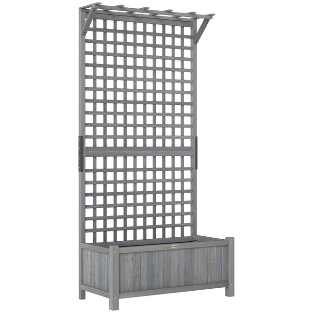 Raised Bed with Drainage Holes, Wood Planter with Trellis for Climbing Plants, D