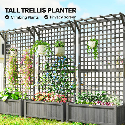 Raised Bed with Drainage Holes, Wood Planter with Trellis for Climbing Plants, D