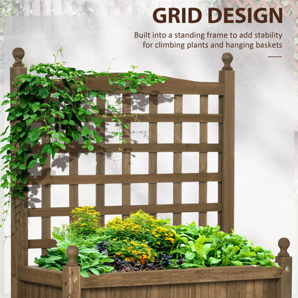 Wood Raised Garden Planter with Trellis for Climbing Vines Indoor Outdoor - Brown