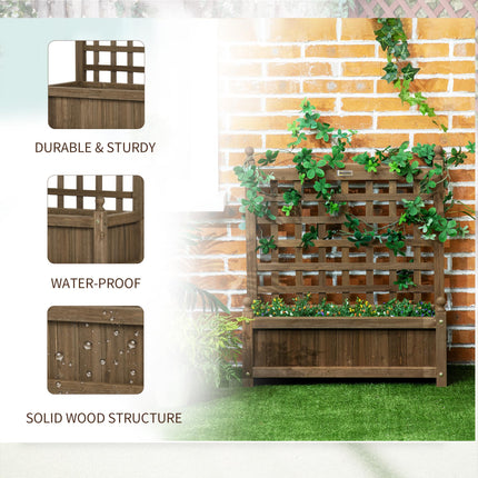 Wood Raised Garden Planter with Trellis for Climbing Vines Indoor Outdoor - Brown