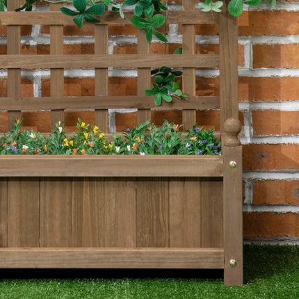 Wood Raised Garden Planter with Trellis for Climbing Vines Indoor Outdoor - Brown