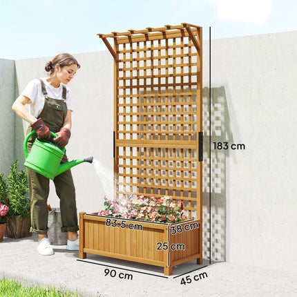 Raised Bed with Drainage Holes, Wood Planter with Trellis for Climbing Plants to
