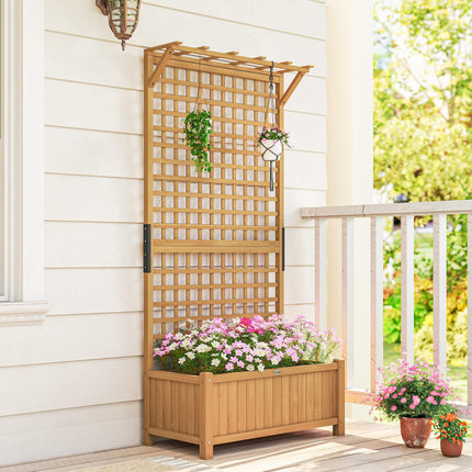 Raised Bed with Drainage Holes, Wood Planter with Trellis for Climbing Plants to