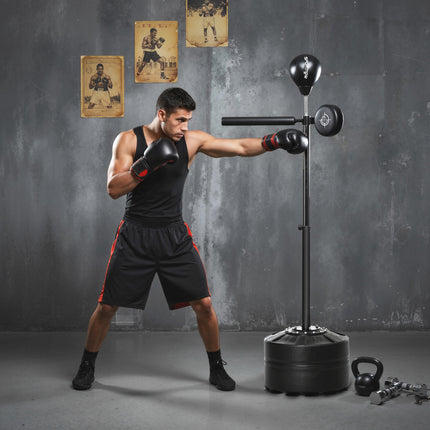 Height Adjustable Free Standing Speed Bag with Reflex Bar, Punching Pad & Suction Cup Base - Black