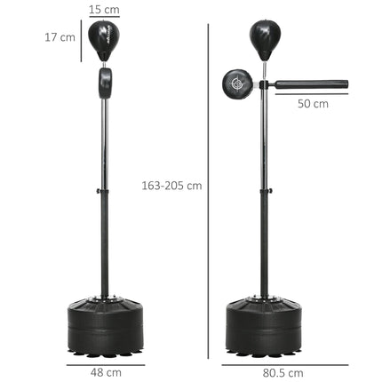 Height Adjustable Free Standing Speed Bag with Reflex Bar, Punching Pad & Suction Cup Base - Black