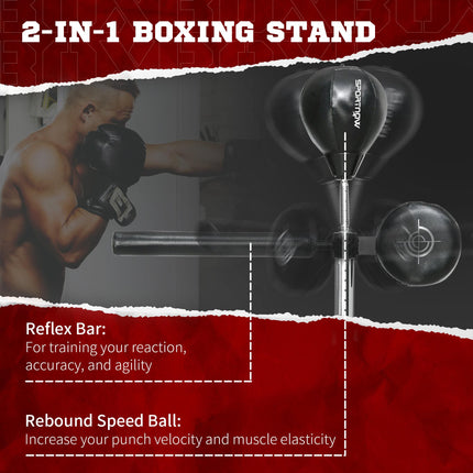 Height Adjustable Free Standing Speed Bag with Reflex Bar, Punching Pad & Suction Cup Base - Black