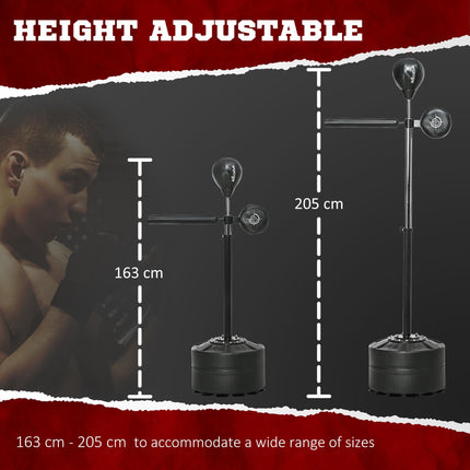 Height Adjustable Free Standing Speed Bag with Reflex Bar, Punching Pad & Suction Cup Base - Black