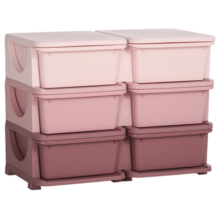 Kids Storage Unit 6-Drawer 3-Tier Toy Organizer Vertical Dresser Tower - Pink